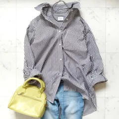 美品【アーバンリサーチドアーズ】コットンレギュラーカラーオーバーシャツ Mサイズ ブラウン×ホワイト ストライプ柄