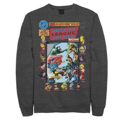 애니메이션 캐릭터 맨즈 아우터 파커·스웨트 빈티지 셔츠 Licensed Character Mens Justice League Crisis On Earth Vintage Cover Sweatshirt Charcoal