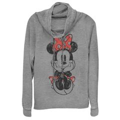 디즈니 레이디스 탑스 T셔츠 그래픽 Disneys Mickey And Friends Minnie Mouse Doodle Juniors Cowlneck Graphic Lightweight Long Sleeve Gray