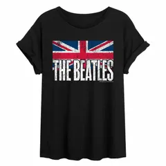 アニメキャラクター レディース トップス Tシャツ Licensed Character Juniors The Beatles UK Flag Oversized Tee Black ブラック