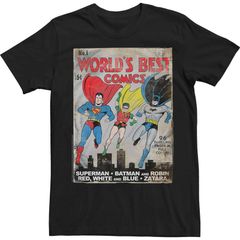 애니메이션 캐릭터 맨즈 탑스 T셔츠 Licensed Character Mens Justice League Worlds Best Comic Tee Black 블랙