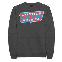 애니메이션 캐릭터 남성 아우터 파커 스웨트 셔츠 로고 Licensed Character Mens DComics Justice League Of America Text Poster Logo Sweatshirt Charcoa