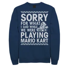 アニメキャラクター メンズ アウター パーカー・スウェット シャツ Licensed Character Mens Nintendo Mario Kart Checkered Sorry Sweatshirt Navy ネイビー