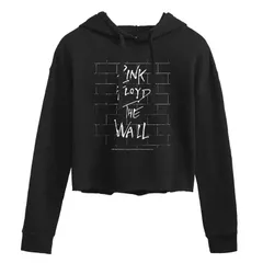 アニメキャラクター レディース アウター パーカー・スウェット クロップド グラフィック Licensed Character Juniors Pink Floyd Wall Cropped Graphic Hoodie Black ブラック