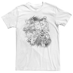 애니메이션 캐릭터 맨즈 탑스 T셔츠 Licensed Character Mens Justice League Hero Pencil Sketch Tee White 화이트