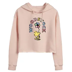 アニメキャラクター レディース アウター パーカー・スウェット クロップド グラフィック Licensed Character Juniors Peanuts Woodstock Flower Cropped Graphic Hoodie Pink ピンク