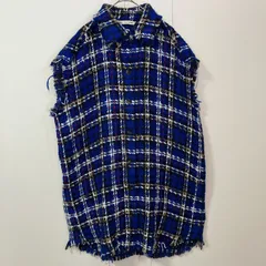 ZARA ザラ ツイード ベスト サイズM オーバーサイズ チェック ブルー ノースリーブ　　　　T-108
