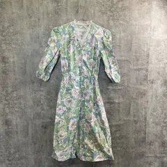 【T-583】花柄ワンピース フラワープリント グリーン パープル レディースワンピース 七分袖 フレアワンピース 春夏ワンピース