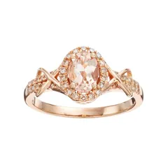 Gemminded レディース アクセサリー リング Gemminded 10k Rose Gold Morganite 14 CaratW Diamond Halo Ring Pink ピンク