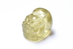 [1 점 물건] AAA 격 레어 ☆ 투명 레몬 컬러 리비안 글라스 20x15mm 貔貅 조각 (관통 구멍) 비즈 파워 스톤 천연석 _PD390
