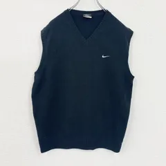 古着 used　NIKE　ナイキ　ウールニットベスト　刺ロゴ　黒　ブラック　Lサイズ