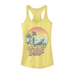 애니메이션 캐릭터 레이디스 탑스 T셔츠 그래픽 Licensed Character Juniors Stranger Things Palmsurf Wave Graphic Racerback Tank Top Banana
