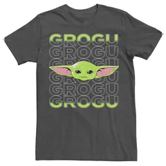 スター ウォーズ メンズ トップス Tシャツ Menstar Wars The Mandalorian Grogu Text Stack Tee Charcoal Heather チャコール