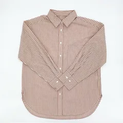 GU　ジーユー　ストライプオーバーサイズシャツ　ベージュストライプ　〇□