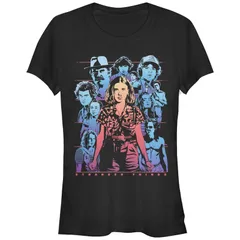 アニメキャラクター レディース トップス Tシャツ グラフィック Licensed Character Juniors Stranger Things Group Shot Populous Gazing Fitted Graphic Tee Black ブラ