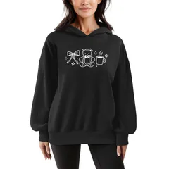 アニメキャラクター レディース アウター パーカー・スウェット シャツ フリース Licensed Character Womens Teddy Bear Bow Oversized Fleece Hoodie Sweatshirt Black ブラック