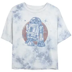 アニメキャラクター レディース トップス Tシャツ ヴィンテージ Licensed Character Juniors Star Wars Bright R2D2 Vintage Drawing Tee White Blue ホワイト
