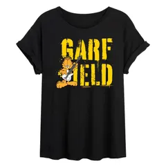 アニメキャラクター レディース トップス Tシャツ Licensed Character Juniors Garfield Grunge Oversized Tee Black ブラック