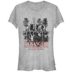アニメキャラクター レディース トップス Tシャツ ダウン ロゴ グラフィック Licensed Character Juniors Stranger Things The Upside Down Logo Fitted Graphic Tee Athleti