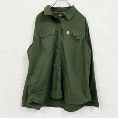 古着 used　Carhartt　カーハート　長袖ワークシャツ　ダブルポケット　マチ付　緑　グリーン　XLサイズ