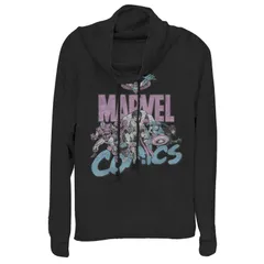 アニメキャラクター レディース トップス Tシャツ グラフィック Licensed Character Juniors Marvel Pastel Group Cowlneck Graphic Lightweight Long Sleeve Black ブラッ