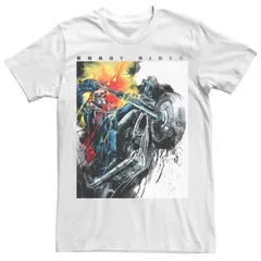 アニメキャラクター メンズ トップス Tシャツ Licensed Character Mens Marvel Ghost Rider Watercolor Painted Poster Tee White ホワイト