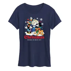 ディズニー レディース トップス Tシャツ グラフィック Disneys Mickey Mouse And Friends Womens Christmas Postcard Graphic Tee Navy ネイビー