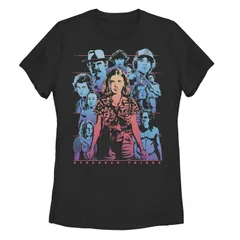 アニメキャラクター レディース トップス Tシャツ Licensed Character Juniors Stranger Things Group Shot Populous Gazing Tee Black ブラック