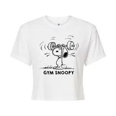 アニメキャラクター レディース トップス Tシャツ クロップド Licensed Character Juniors Peanuts Gym Snoopy Cropped Tee White ホワイト