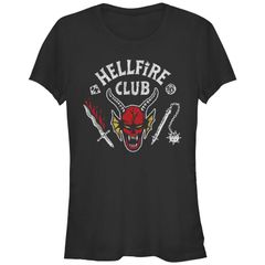 애니메이션 캐릭터 레이디스 탑스 티셔츠 그래픽 Licensed Character Juniors Stranger Things Hellfire Club Crest Fitt