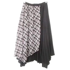 ローズティアラ Rose Tiara 美品 プリーツ チェック スカート ロング 38 黒 ブラック ■GY99