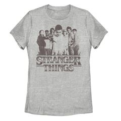 애니메이션 캐릭터 레이디스 탑스 T셔츠 로고 그래픽 Licensed Character Juniors Stranger Things Fire Logo Main Characters Graphic Tee Athletic Heat