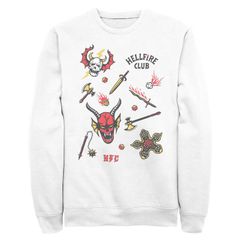 애니메이션 캐릭터 맨즈 탑스 T셔츠 그래픽 Licensed Character Menstranger Things Hellfire Club Icons Graphic Long Sleeve Graphic Tee White 화이트