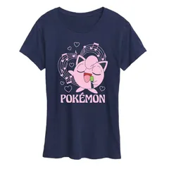 アニメキャラクター レディース トップス Tシャツ グラフィック Licensed Character Womens Pok mon Jigglypuff Hearts Music Graphic Tee Navy ネイビー