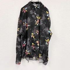 古着 used　CAROCHE　長袖プリント総柄シャツ　花　黒　ブラック　XLサイズ