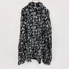 古着 used　CAROCHE　長袖プリント総柄シャツ　骨柄　　黒　ブラック　２XLサイズ