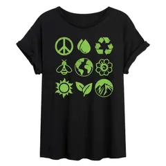 アニメキャラクター レディース トップス Tシャツ Licensed Character Juniors Earth Day Icons Oversized Tee Black ブラック