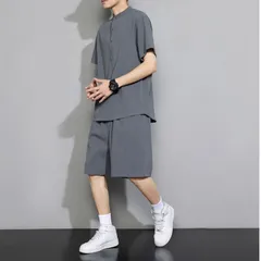 再入荷 綿麻上下セット メンズ 甚平風 セットアップ Tシャツ ショートパンツ リネン 夏 薄手 ルームウェア 部屋着 父の日 プレゼント