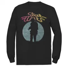 スター ウォーズ メンズ トップス Tシャツ グラフィック Menstar Wars Boba Fett Silhouette Long Sleeve Graphic Tee Black ブラック