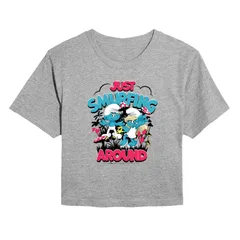 アニメキャラクター レディース トップス Tシャツ クロップド Licensed Character Juniors Smurfs Just Smurfing Around Cropped Tee Heather Gray グレー