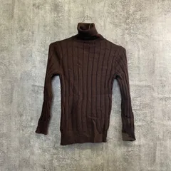 【T-589】タートルネック リブニット ブラウン レディース セーター ハイネック リブ編み ストレッチ シンプル カジュアル 秋冬 インナー 着回し