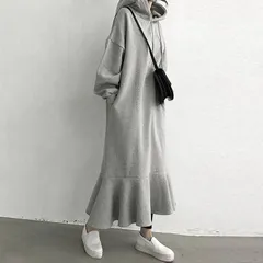 再入荷 パーカー ワンピース レディース 春 秋 冬 パーカーワンピース マーメイドラインワンピース ロング丈 ワンピース ゆるっと 体型カバー ゆったり ビックシルエット 長袖 無地 防寒 着せ 冬 秋 カジュアル