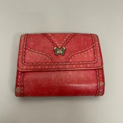 良品　ANNA SUI アナスイ　二つ折り財布　がま口　フラップ　蝶　レザー　赤　レッド　y2k