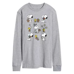 アニメキャラクター メンズ トップス Tシャツ グラフィック Licensed Character Mens Peanutsnoopy Woodstock Spring Long Sleeve Graphic Tee Heather Gray グレー