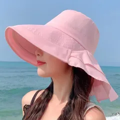 ＜在庫処分＞レディース 夏用 UVカット つば広 バケットハット 日よけ 首ガード付き 折りたたみ可能 bu1