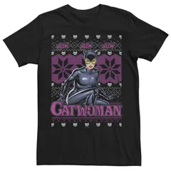 アニメキャラクター メンズ トップス Tシャツ セーター グラフィック Licensed Character Mens Batman Catwan Christmasweater Graphic Tee Black ブラック