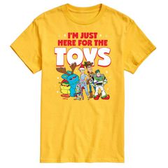 디즈니 픽사 맨즈 탑스 T셔츠 그래픽 Disney Pixars Toy Story 4 Mens Here For The Toys Graphic Tee Yellow 옐로우