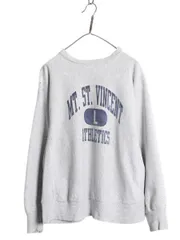 【お得なクーポン配布中!】 80s USA製 ★ チャンピオン リバースウィーブ 3段 染込み カレッジ プリント スウェット メンズ L 古着 ヴィンテージ トレーナー 裏起毛 灰