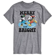 ディズニー メンズ トップス Tシャツ グラフィック Disneys Mickey Minnie Mouse Mens Merry And Bright Graphic Tee Gray グレー