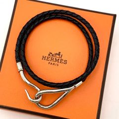 美品 エルメス ジャンボ ブレスレット ブラック✕ブラウン 編込み 箱 